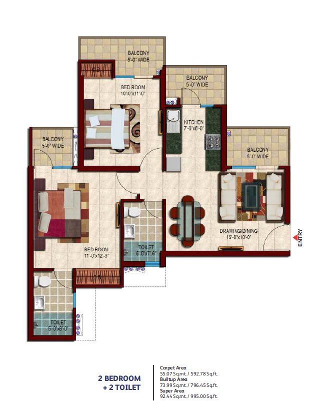 Nirala Estate Phase 2 Floor Plan 995 sqft